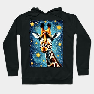 Adorable Giraffe Animal Painting in a Van Gogh Starry Night Art Style Hoodie